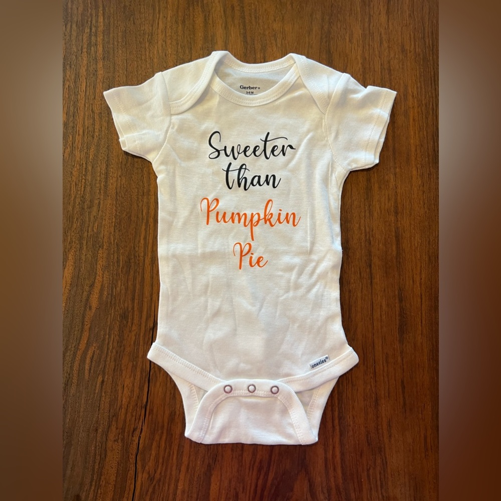 Fall Pumpkin Pie Onesie- Handmade 3-6 Months NWOT